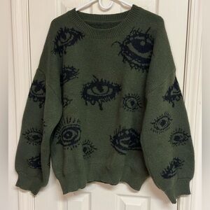 NWOT Eye Pattern Drop Shoulder Dark Green Sweater 4X